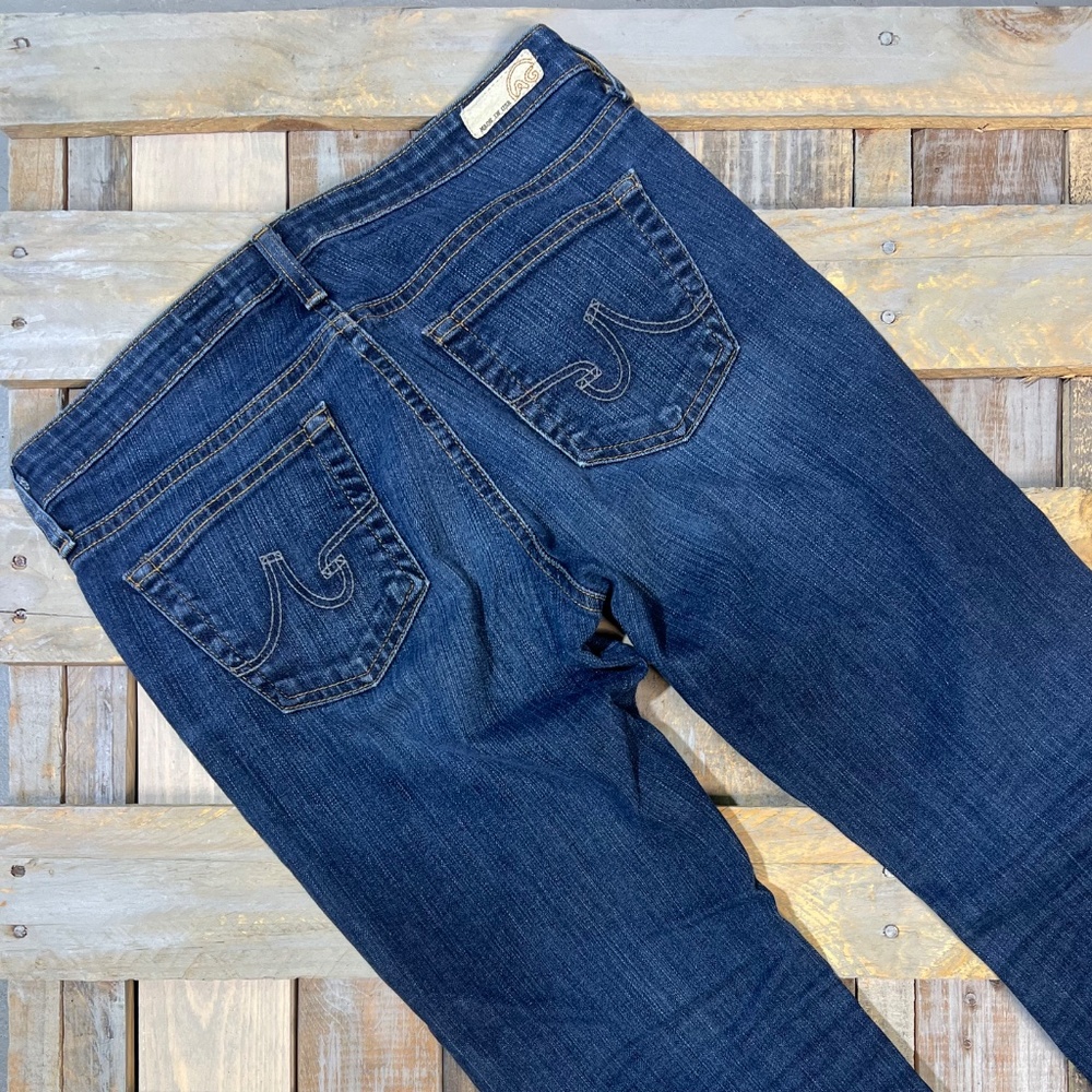 EUC [AG] Low Rise <Belle Flare> Wide Leg Stretchy Dark Blue Jeans | 28R Small 6 - Picture 9 of 13